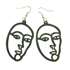 Face Hollow Abstract Wood Dangle Earrings